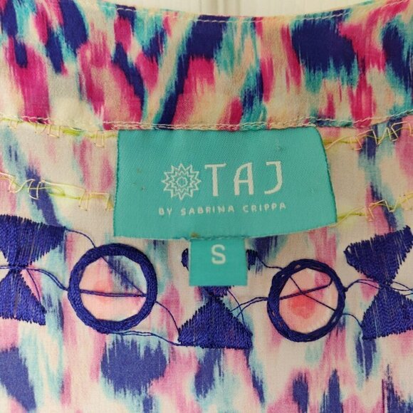 TAJ by Sabrina Crippa Maxi Dress Size Small Silk Beaded Embroidered Kaftan Tunic - Picture 6 of 7